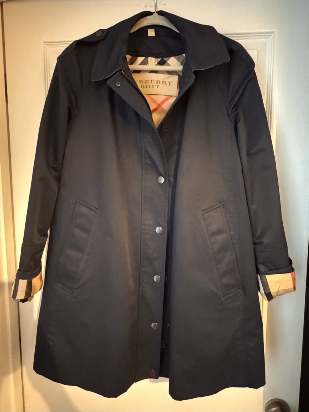 Burberry Navy Trench Coat with Classic Check Lining